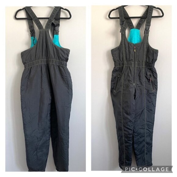 Vintage 80s Black Insulated Ski Pants Bib Overalls - Small - Picture 9 of 10